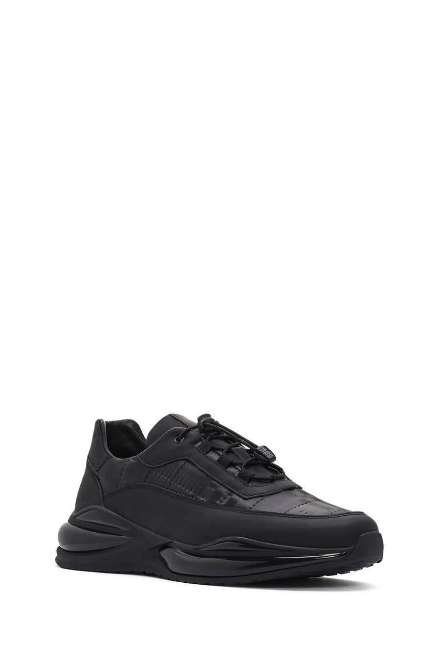 Erkek Siyah bağcıklı Deri Sneaker