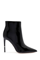 Women's Black Zippered Thin Heel Patent Leather Boots | Derimod