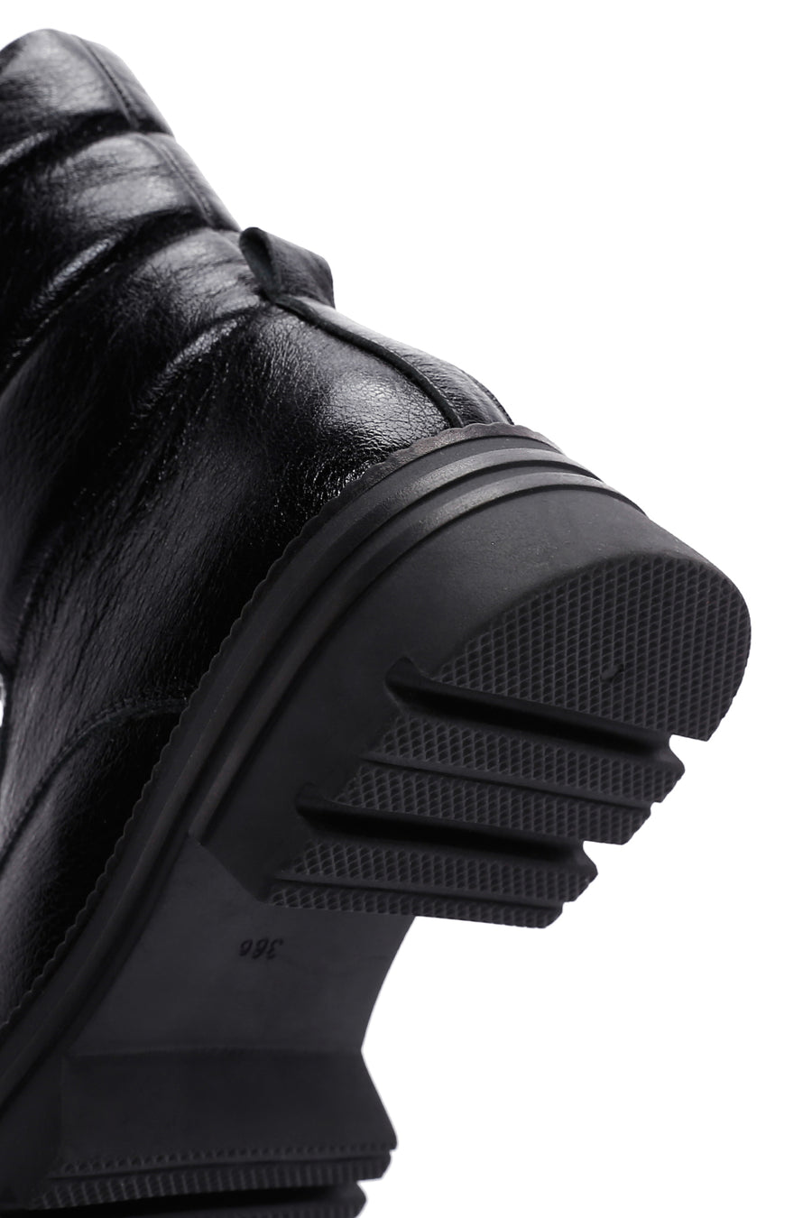 Women's Black Zipper Metallic Leather Combat Boots