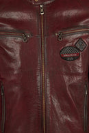 Hamilton Male Burgundy Crest Sports Leather Jacket | Derimod