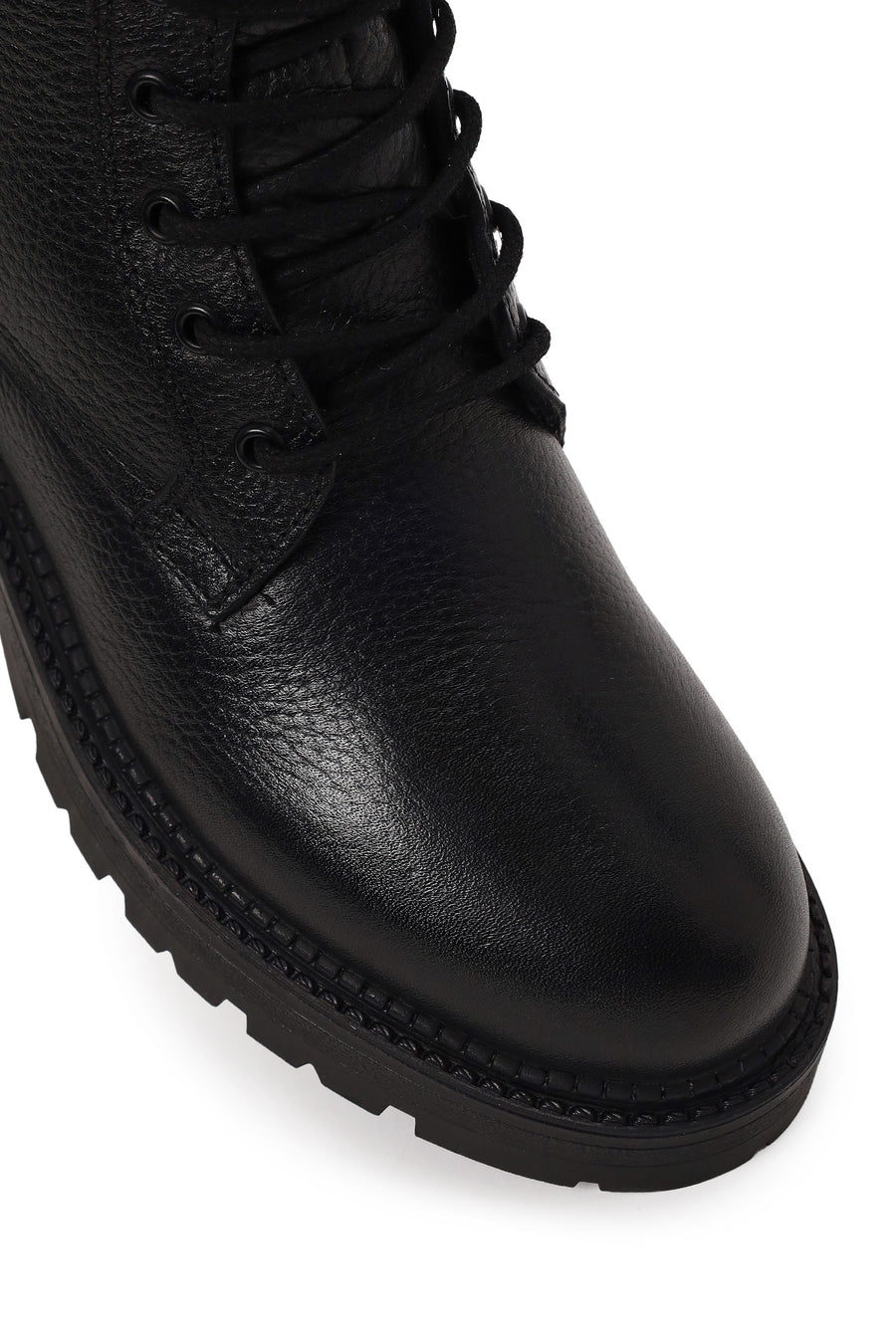 Woman Black Zip Closure Thick-Soled Leather Combat Boots