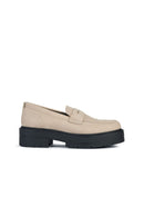 Geox Women's Beige Spherica EC7 Suede Leather Masculine Loafer | Derimod