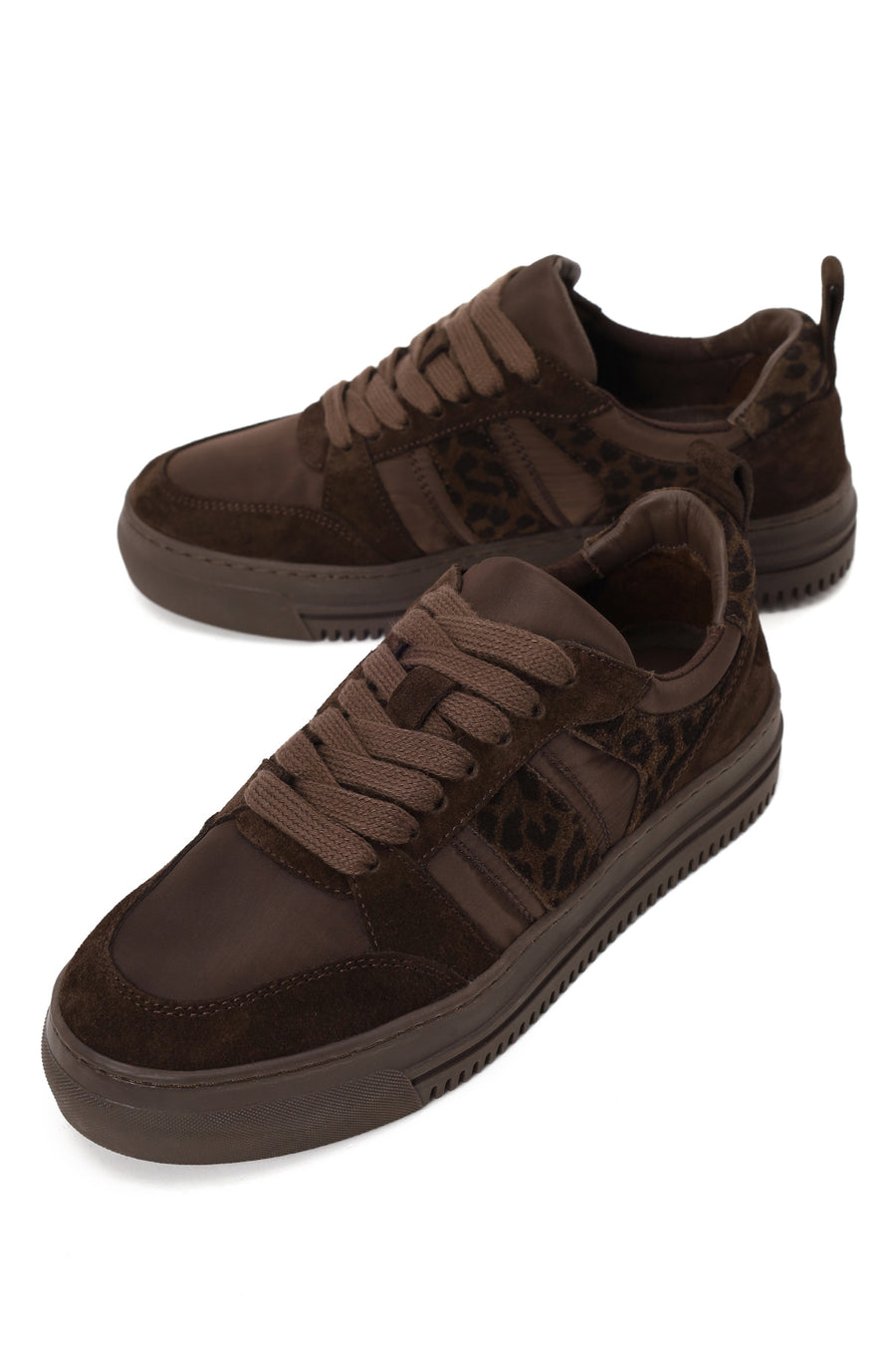 Kadın Kahverengi Bağcıklı Desenli Deri Sneaker
