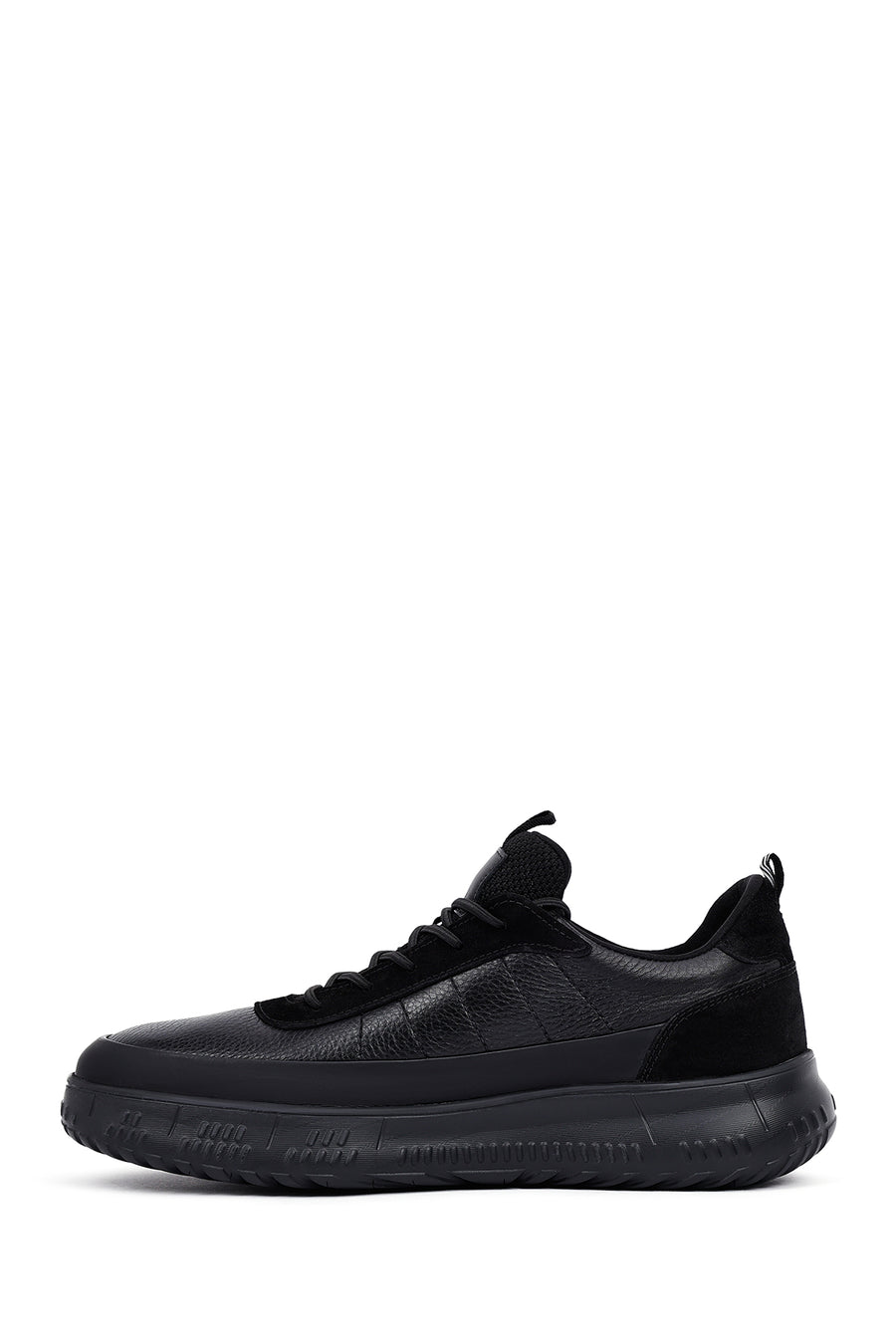 Erkek Siyah Bağcıklı Kalın Tabanlı Deri Sneaker