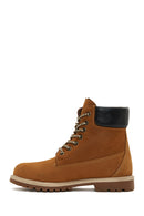 Women's Tan Lace-Up Nubuck Leather Boots | Derimod