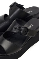 Women's Black Buckle Platform Leather Slippers | Derimod
