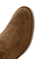 Woman Mink Suede Low Chunky Heel Leather Cowboy Boots | Derimod