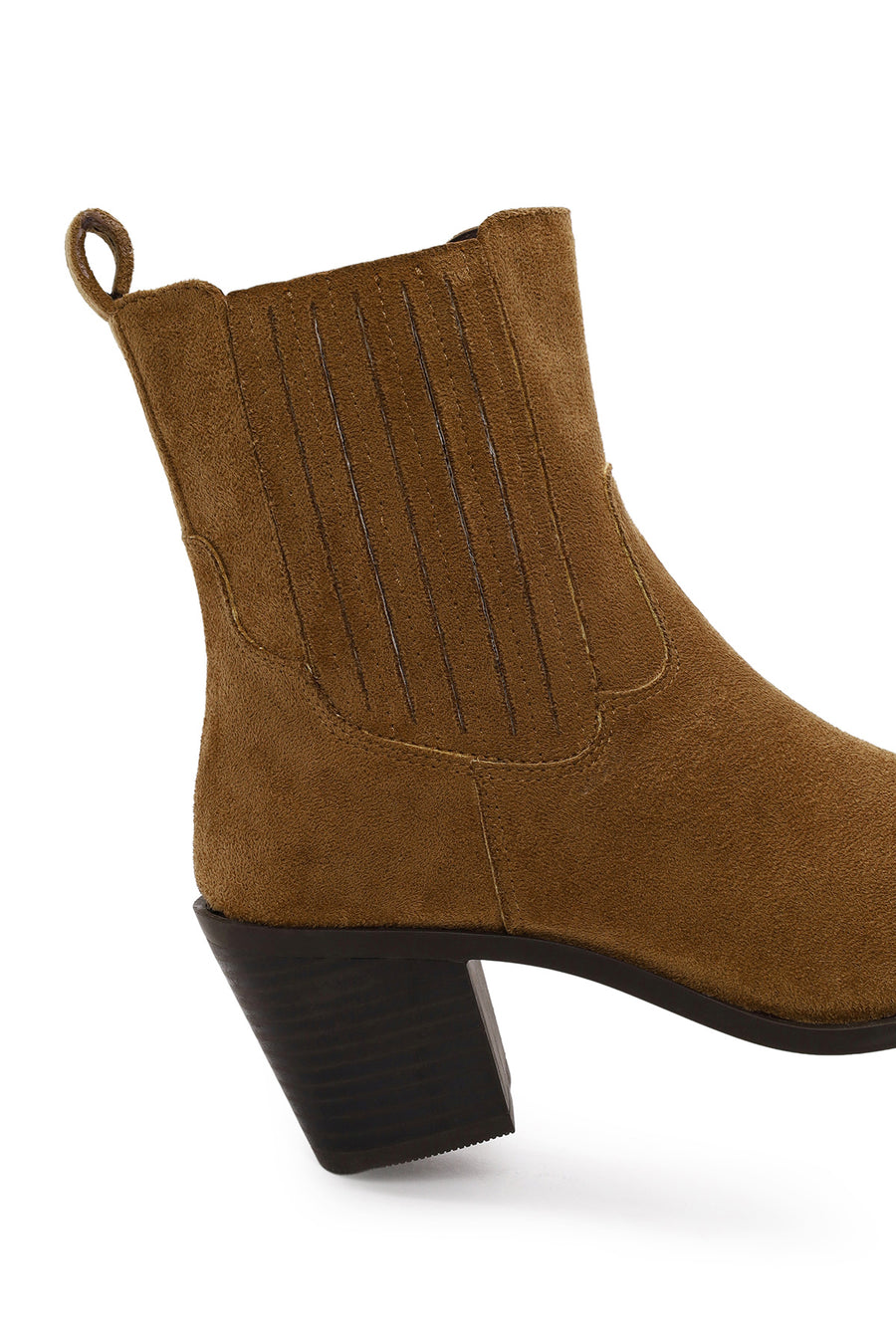 Woman Tan Zip Closure Chunky Heeled Suede Boots