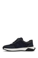 Men's Navy Blue Thick Sole Lace-Up Suede Leather Sneakers | Derimod