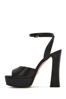 Women's Black Ankle Buckle Platform High Thick Heel Leather Sandals | Derimod