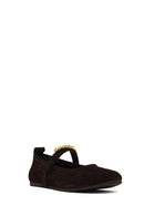 Woman Brown Buckled Suede Leather Ballet Flat | Derimod