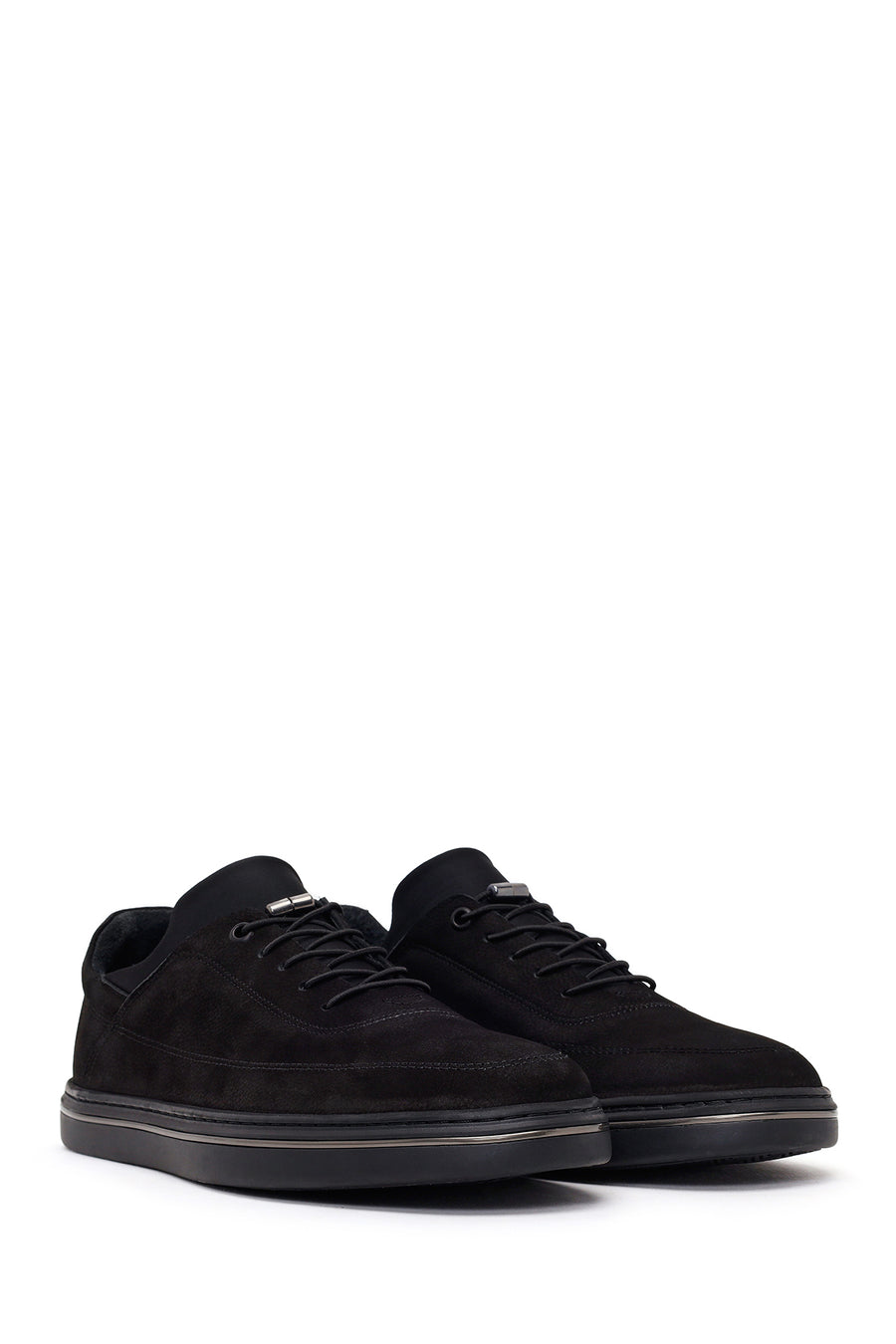 Erkek Siyah Bağcıklı Nubuk Deri Casual Sneaker