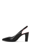 Derimod Gritti Women's Black Slingback Thick Heeled Leather Shoes | Derimod