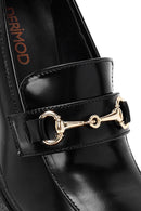Women's Black Buckle Detailed Thick High Heel Leather Loafer | Derimod