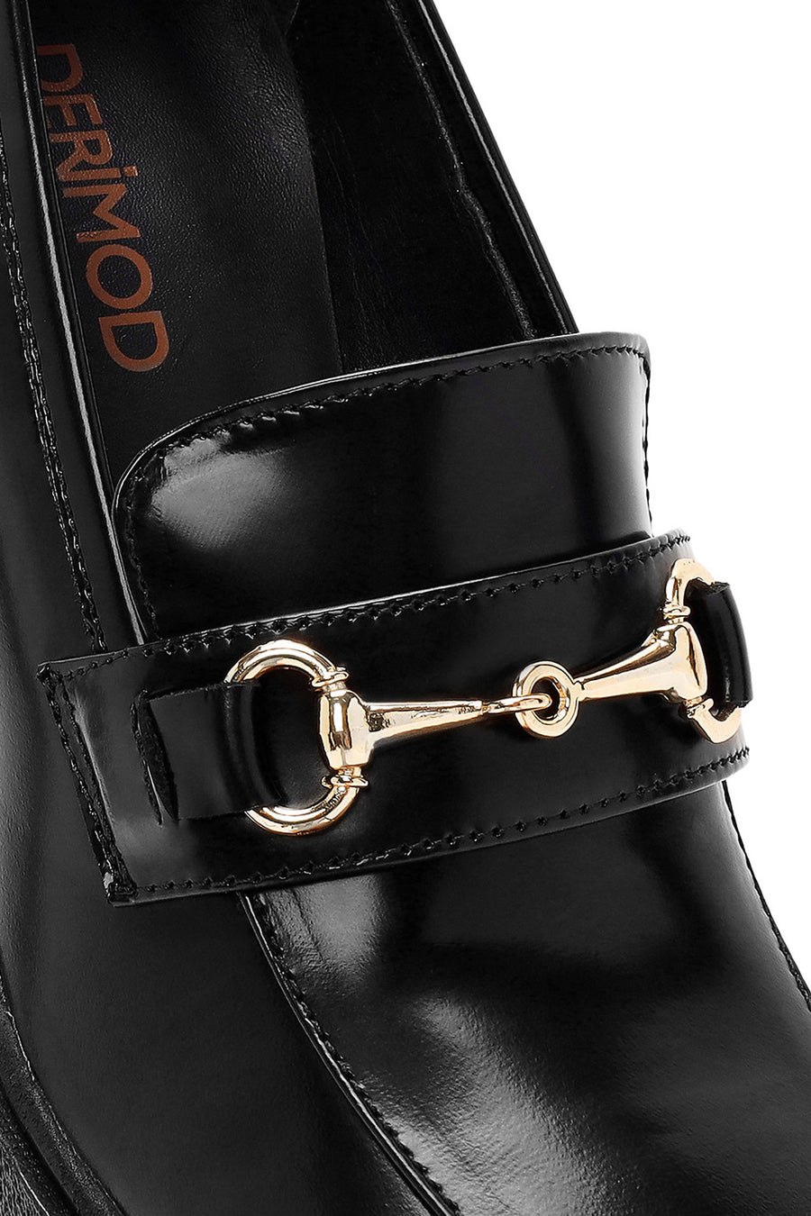 Women's Black Buckle Detailed Thick High Heel Leather Loafer