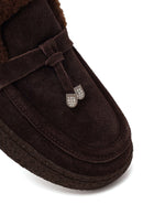 Kadın Kahverengi Tokalı Kalın Tabanlı Süet Deri Teddy Loafer | Derimod