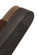 Women's Brown Double Buckle Thick Sole Suede Leather Slippers | Derimod