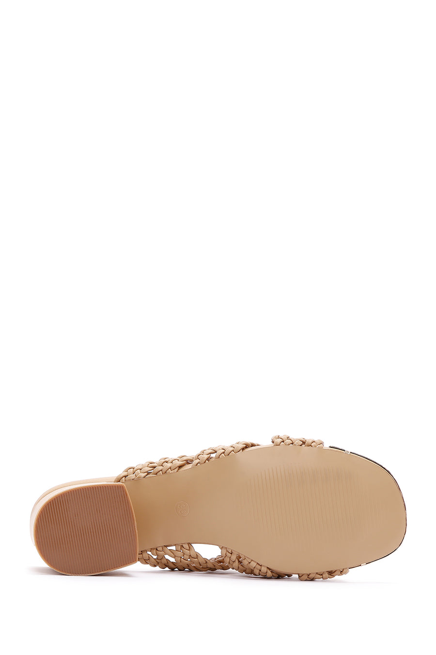Women's Beige Knitted Short Thick Heeled Slippers