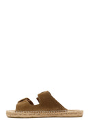 Women's Brown Buckled Suede Leather Espadrille Slippers | Derimod