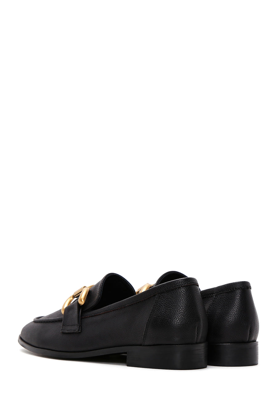 Women's Black Leather Buckle Loafer