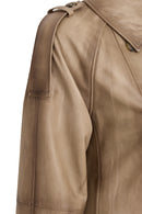 Estel Women's Beige Double-Breasted Oversize Leather Jacket | Derimod
