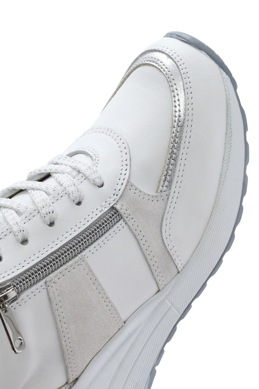 Kadın Beyaz Dolgu Topuklu Yandan Fermuarlı Deri Sneaker
