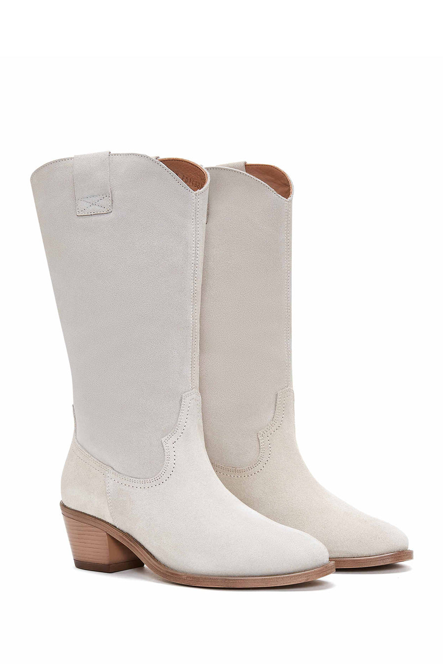 Women's Beige Suede Leather Heeled Cowboy Boots