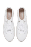 Woman White Laced Patterned Leather Comfort Shoes | Derimod