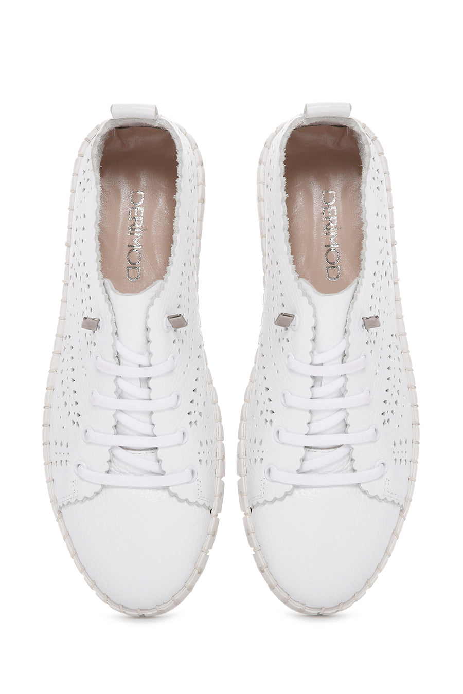 Woman White Laced Patterned Leather Comfort Shoes