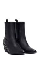 Woman Black Chunky-Heeled Leather Chelsea Boots | Derimod