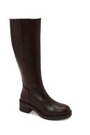 Woman Brown Zip Closure Thick-Heeled Leather Boots | Derimod