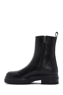 Woman Black Zip Closure Leather Boots | Derimod