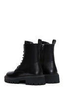 Woman Black Zip Closure Leather Combat Boots | Derimod