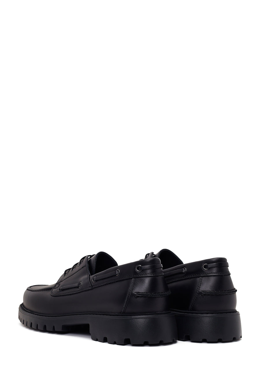 Male Black Lace-Up Thick-Soled Leather Casual Shoes