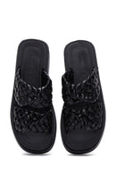 Women's Black Braided Thick Soled Slippers | Derimod