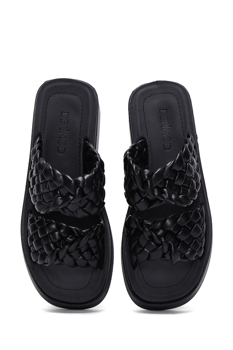 Women's Black Braided Thick Soled Slippers