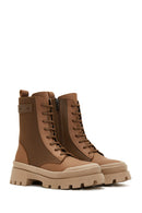 Women's Tan Zippered Leather Boots | Derimod