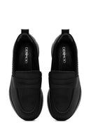 Women's Black Leather Comfort Loafer | Derimod