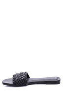 Women's Black Braided Flat Slippers | Derimod