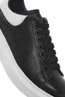 Men's Black Lace-up Thick-Sole Leather Sneaker | Derimod