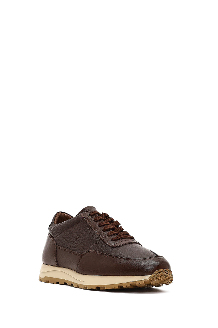 Erkek Kahverengi Bağcıklı Deri Casual Sneaker