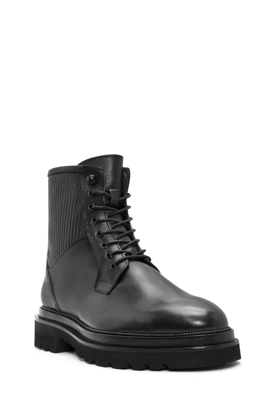 Men's Black Lace-Up Zipper Detailed Leather Casual Boots