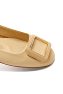 Women's Yellow Leather Buckle Ballerinas | Derimod