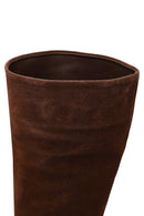 Woman Brown High Thick-Heeled Suede Boots | Derimod
