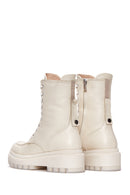 Women's Beige Zippered Leather Combat Boots | Derimod