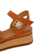 Women's Tan Ankle Strap Thick Soled Leather Sandals | Derimod