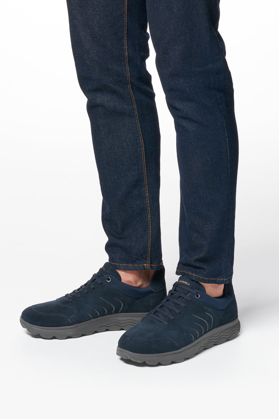 Geox Men's Navy Blue Spherica Lace-Up Suede Leather Sneakers