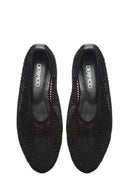 Women's Black Stone Leather Ballerinas | Derimod