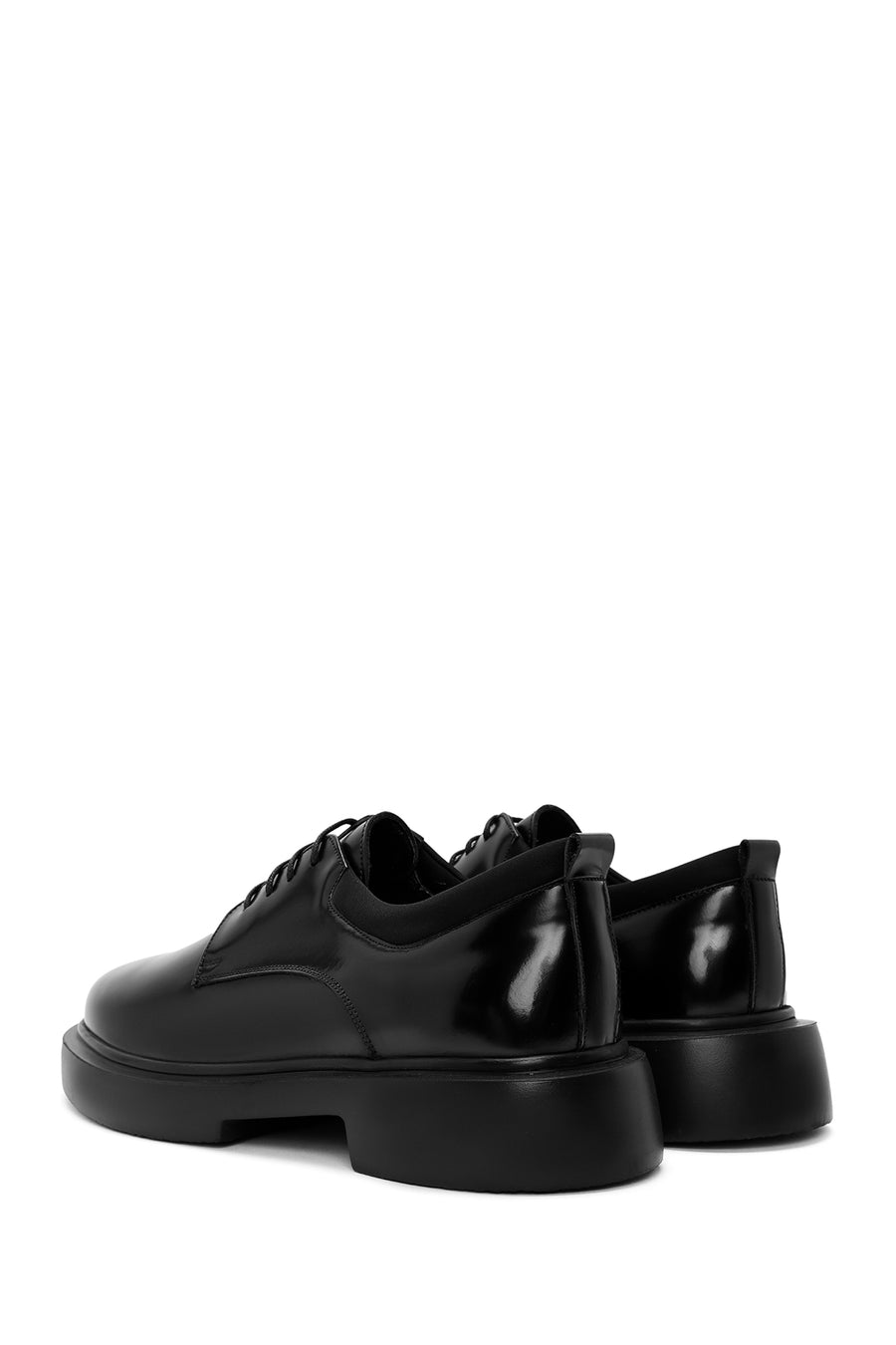 Male Black Lace-Up Thick-Soled Leather Casual Shoes