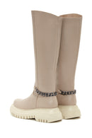 Women's Beige Leather Zippered Chain Detailed Boots | Derimod